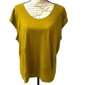 Garnet Hill 100% Organic Linen Spicy Mustard Cap Sleeve Scoop Neck Top NWOT